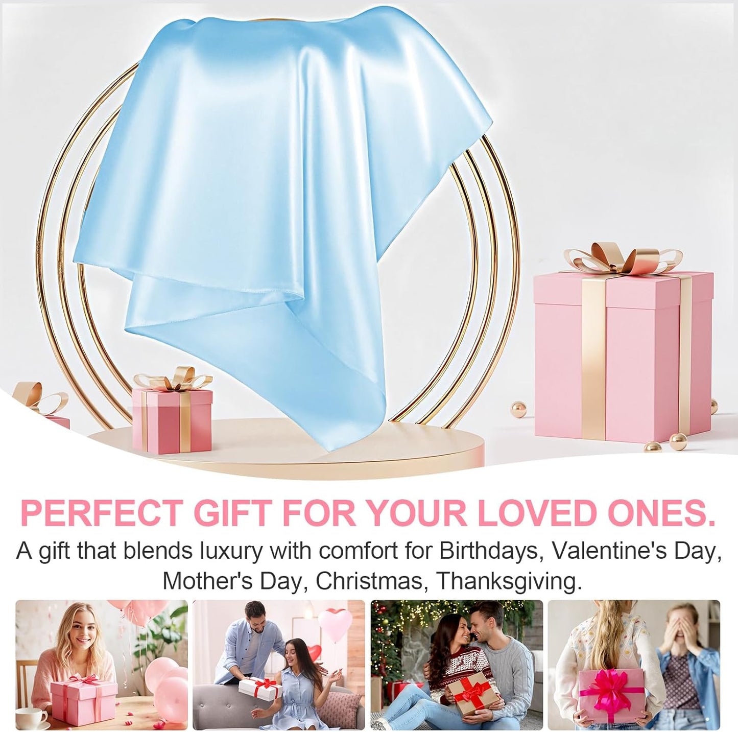 Skiennix Mulberry Silk Pillowcase - Queen Size, Hidden Zipper, Smooth & Breathable, Sky Blue