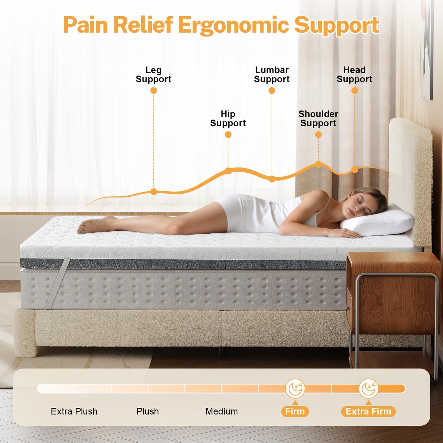 Extra Firm Mattress Topper Short Queen Size, 3 Inch High-Density Foam Bed Topper for Extra Support