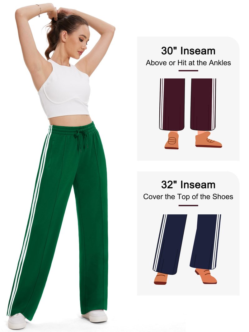 Tapata Women 30" Inseam Warm Up Track Pants Wide Leg Baggy Sweatpants Lightweight Side Stripe Ladies Slacks Workout, Green, L