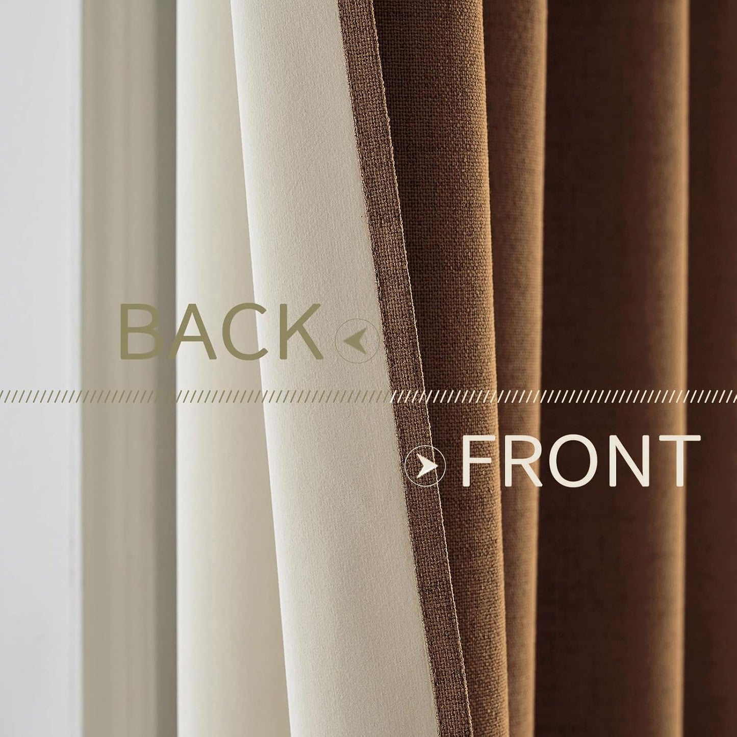 MIULEE Linen Curtains - 100% Blackout Thermal Insulated Drapes | Brown Grommet Room Darkening | 52 x 54 Inch (2 Panels)