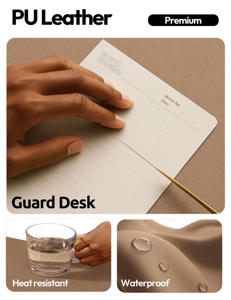 YSAGi Leather Desk Protector, Office Mat, Large Mouse Mat, Non-Slip PU Leather Blotter, Laptop Desk Mat, Waterproof Writing Pad for Office and Home (Khaki, 31.5" x 15.8")