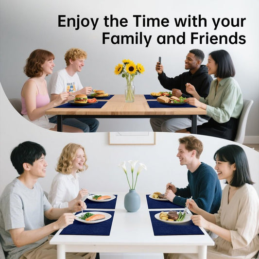 Blue Forest Placemats Set of 4, Dual-Layered Thickened Faux Linen Table Mats Heat Resistant Machine Washable Wrinkle Free Place Mats for Kitchen Dining Outdoor/Indoor (NavyBlue)