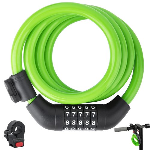 E Scooter Lock，Bike Lock 5-Digit Combination Lock 4 Feet Bike Locks Cable Heavy Duty Anti Theft Cable Locks with Mounting Bracket for Xiaomi M365/Max/GXL/Ninebot/Segway Scooter/Moto/Bicycle