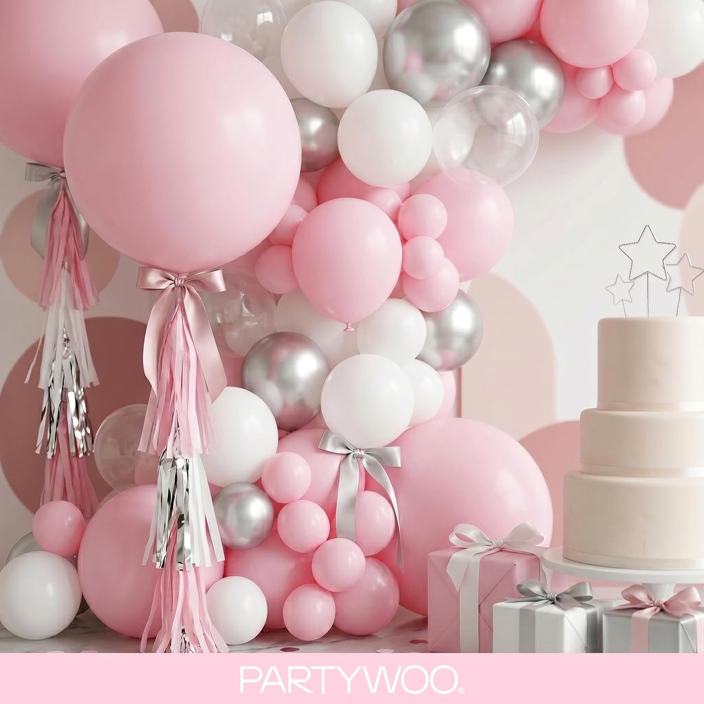 PartyWoo Light Pink Balloons - 120-Piece Pastel Balloon Arch Kit for Baby Showers & Birthdays | 5-18 Inch Sizes