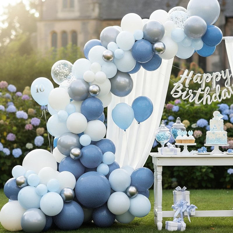 RUBFAC Dusty Blue Balloons 129pcs Different Sizes Pack of 18 12 10 5 Inch, Latex Boho Neutral Blue Balloon Garland Arch Kit for Wedding Engagements Anniversary Baby Shower Birthday Party Decorations