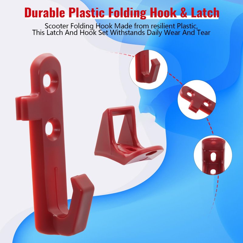 PWEOW Plastic Hook and Latch Set for GOTRAX GXL V2 XR Ultra XR, Electric Scooter Clip, Red Holder and Fender Clip for Folded Hold Scooter, with Screws