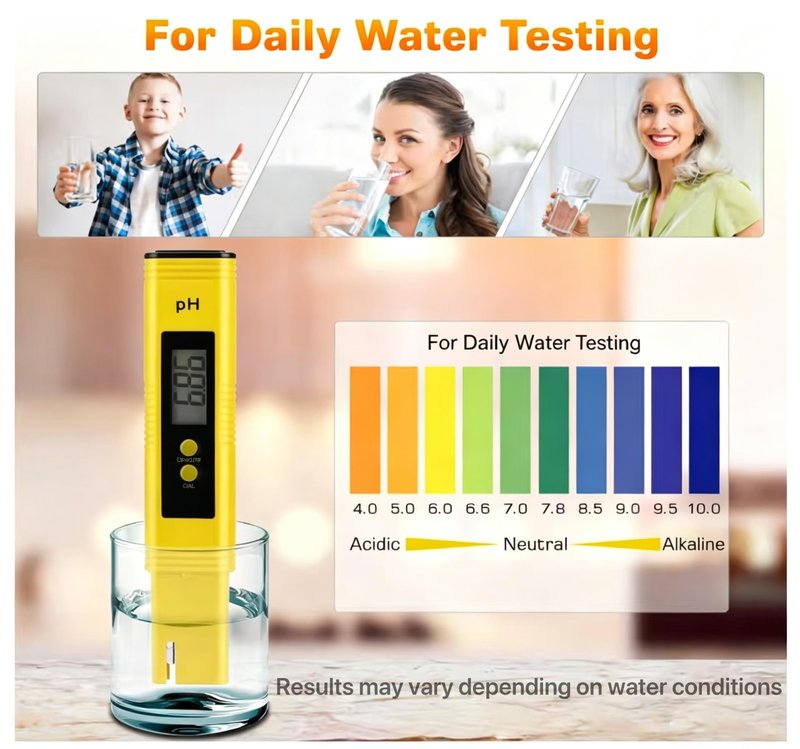 Digital pH Meter Tester Pen for Water, Pre-Calibrated, High Accuracy ±0.01, 0–14 pH Range, Pocket Size for Drinking Water, Pool, Aquarium & Hydroponics (Yellow)