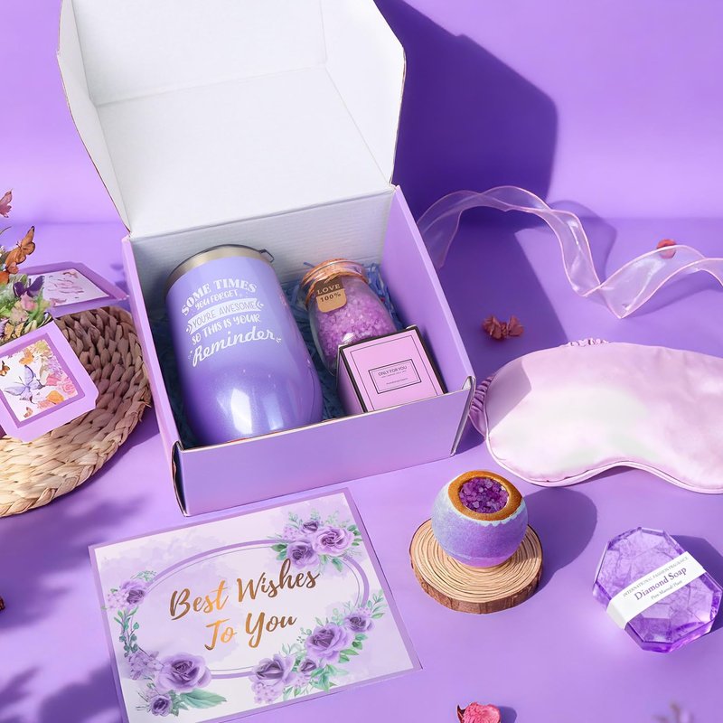 Birthday Gift for Women Spa Gift Set - Unique Get Well Soon Gifts for Women, Relaxing Self Care Package for Her, Christmas Stocking Stuffers Gifts for Mom, Wife, Sister, Friend(Lavender)