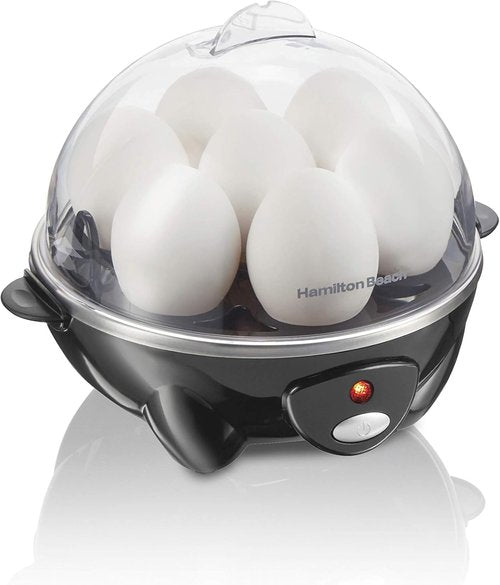 Hamilton Beach 3-in-1 Electric Egg Cooker - Hard Boiled, Poached & Omelet Maker, Black, Holds 7 Eggs