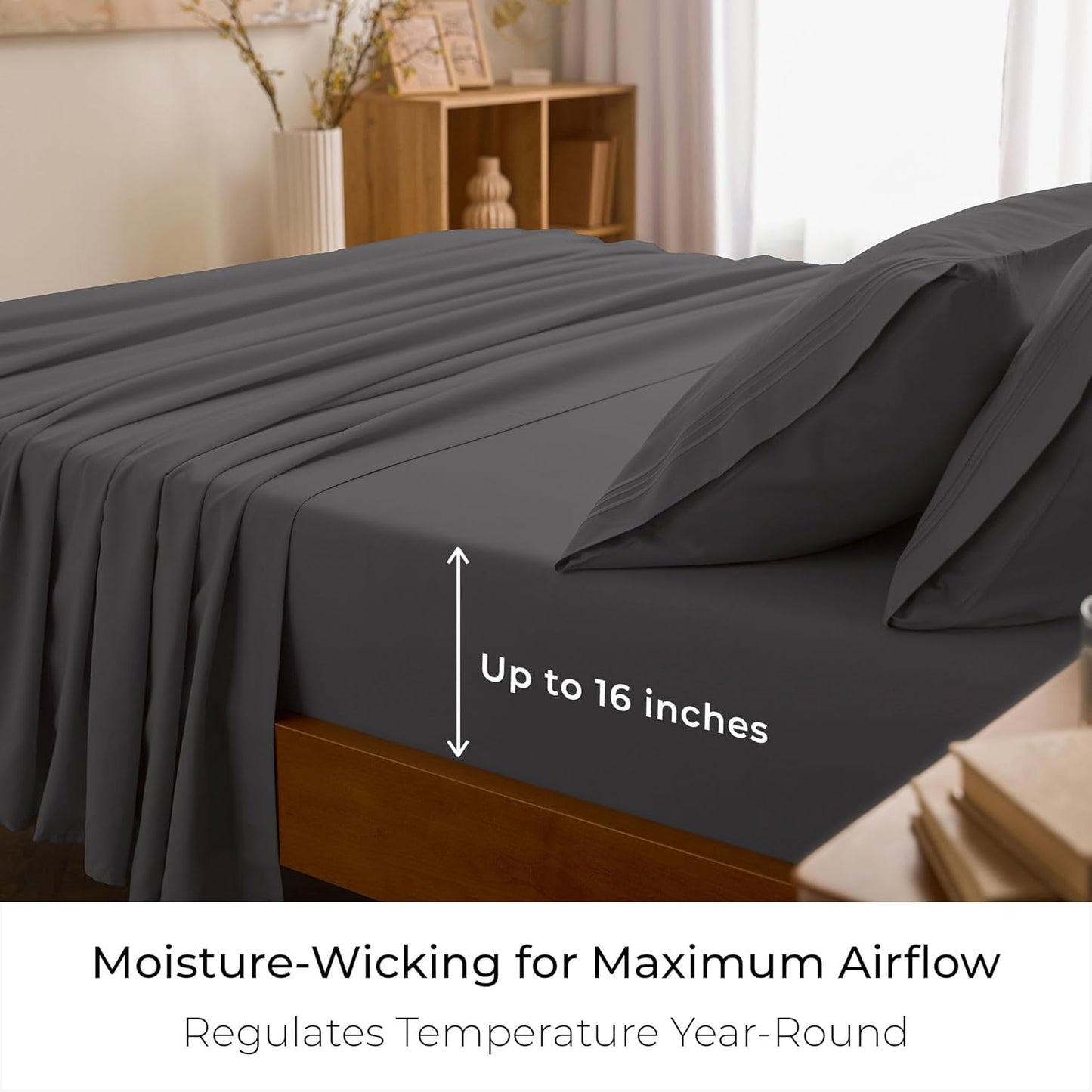 Mellanni King Sheets Set - 4 PC Hotel Luxury Bedding | Extra Soft, Cooling, Wrinkle-Resistant (Gray)