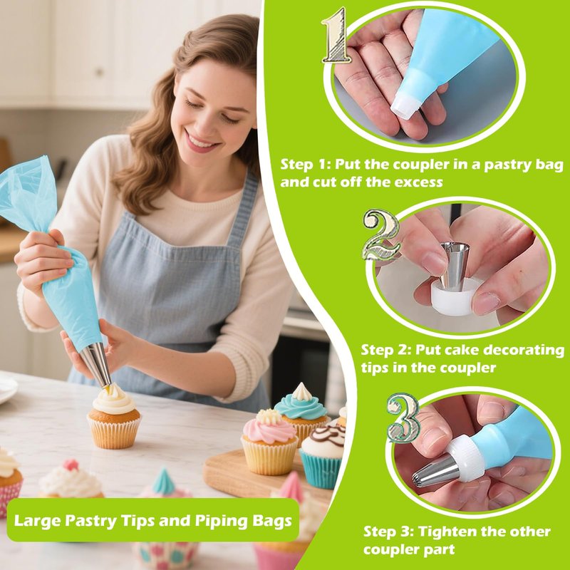 Suuker Large Piping Tips Set, Seamless Stainless Steel Cake Decorating Tips, Pastry Tips and Piping Bags, Frosting Icing Tips for Baking Cupcakes, Cake, Cookie (1M 2D 2F 6B 2A)