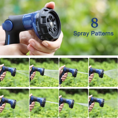 FANHAO Heavy Duty Metal Garden Hose Nozzle - 8 Spray Patterns with Thumb Control | Blue