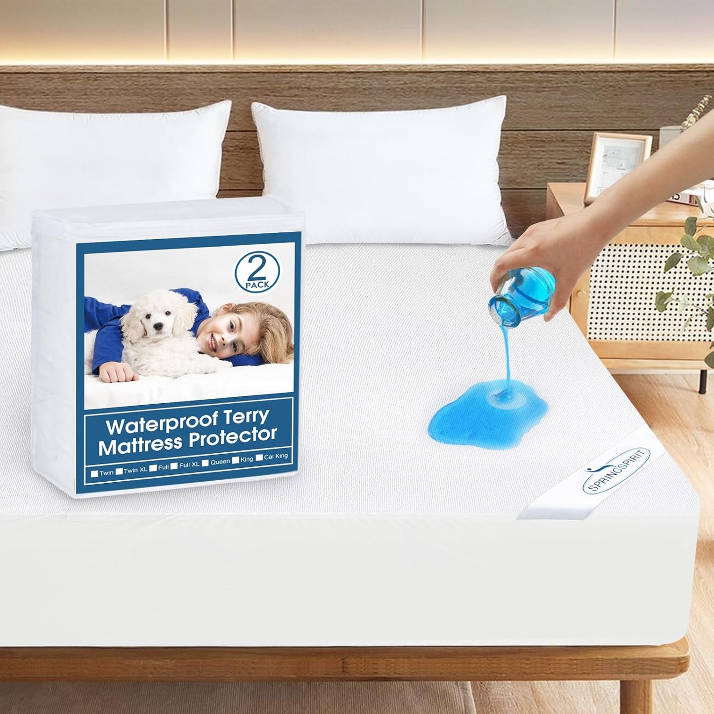 Skiennix Twin XL Waterproof Mattress Protector - Ultra Soft Terry Fitted Cover for 14'' Depth | 2 Pack, Noiseless White