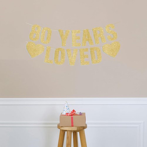 Gold Glitter 80th Birthday Banner by [Brand Name] - Pre-Strung Happy 80th Decorations for Men & Women