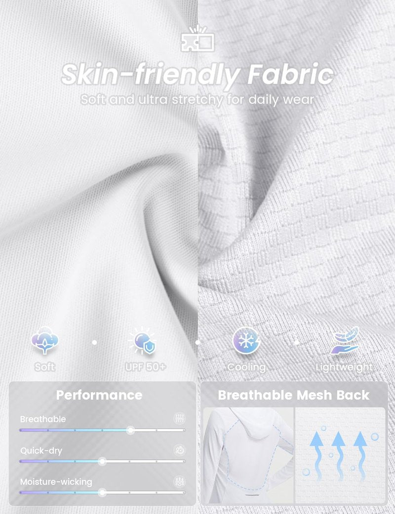 baleaf Women's Sun Shirts UPF 50+ UV Shirt Mesh Back Lightweight Long Sleeve Tops Breathable SPF Hoodie for Hiking White M