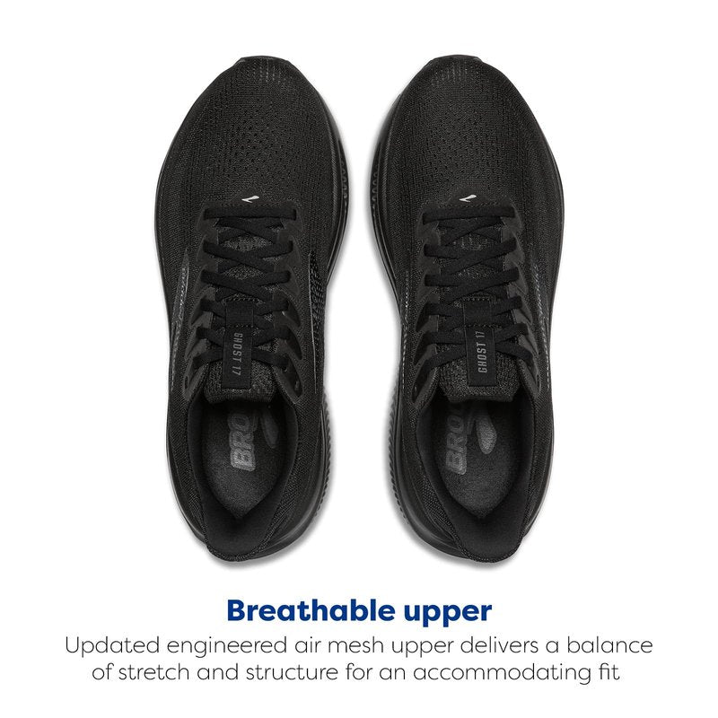 Brooks Men’s Ghost 17 Neutral Running Shoe - Black/Black/Ebony - 12 Wide