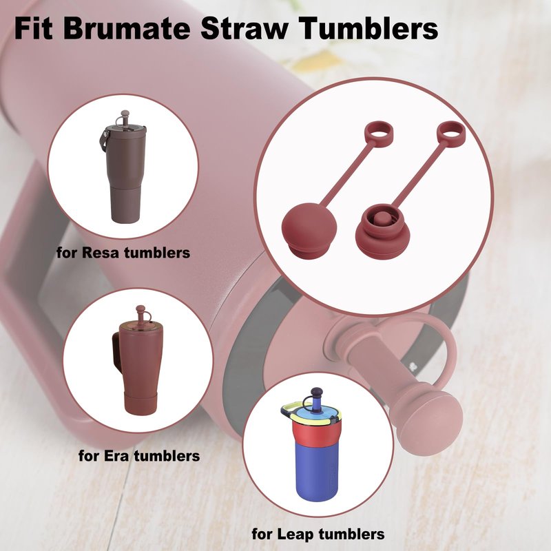 kapiado Straw Cover for Brumate | Silicone Topper Accessory for Era Resa Leap | Dust & Dirt Prevention Lid | Classic Loop Bound | 2 Pack | 12MM Diameter | Mocha