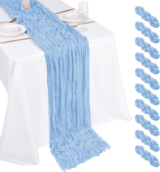 Skiennix Light Blue Cheesecloth Table Runner - 17x108 Inch Boho Style for Weddings & Events