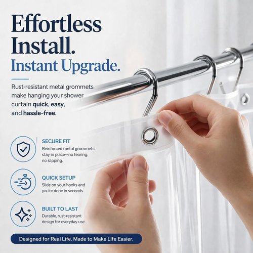 EHZNZIE Heavy Duty Shower Curtain Liner - Waterproof PEVA with 3 Weighted Magnets | 72x72 Inches, No Chemical Smell