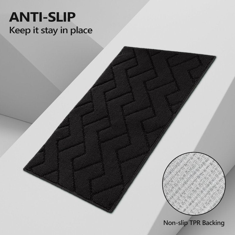 hicorfe Kitchen Runner Rugs and Mats Sets,2 Pieces Absorbent Non-Slip Kitchen Rug,Comfort Kitchen Mat for Floor,Washable for Kitchen,Hallway,Office,Sink,Laundry(20"x48"+20"x32",Black)