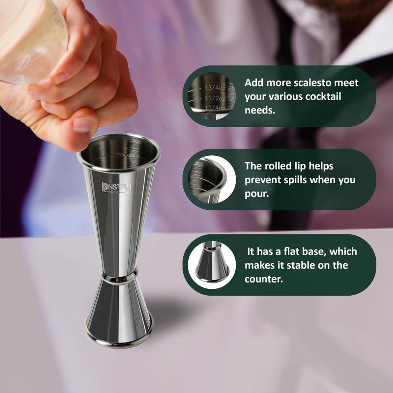 Professional Jigger for Bartending,Premium Japanese Cocktail Jigger with 8 Measurements Inside Bar Measuring Tools 2 oz 1 oz Etched Markings Double Jigger Suitable for dishwashers