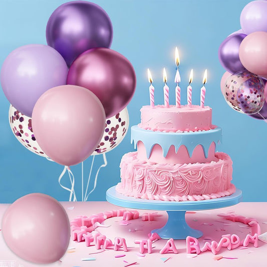 OuMuaMua Pink and Purple Balloons, 62Pcs Light Pink Balloon Lavender Balloon Purple Latex Balloons for Women Girls Birthday Baby Shower Wedding Princess Party Decorations, 12 Inch