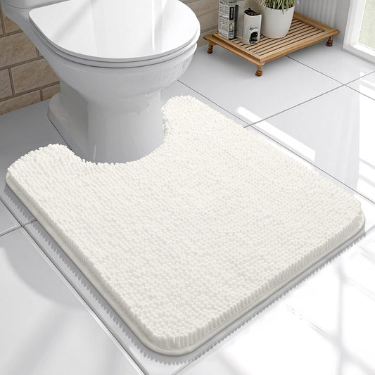 OLANLY U-Shaped Toilet Rug - Extra Soft Chenille, Quick-Dry, Non-Slip Bath Mat | 20x20, Ivory