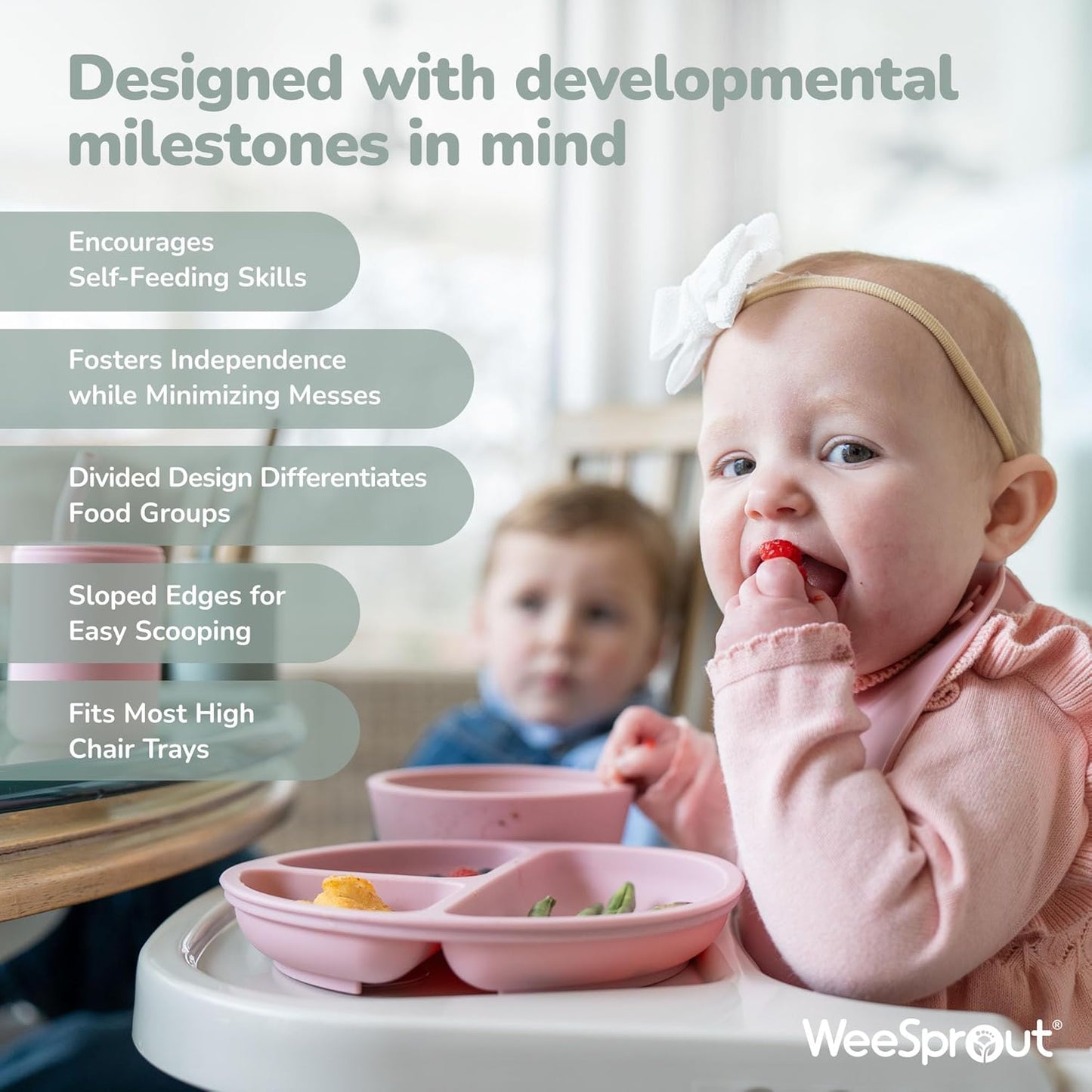 WeeSprout Suction Plates - 100% Silicone Dinnerware for Babies & Toddlers | Divided Design, 3 Pack