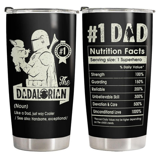 34HD Fathers Day Gift for Dad Tumbler 20oz, Funny Space Dadalorian Coffee Mug, Nutrition Facts Travel Cup for Father Husband Papa, Birthday Gifts from Daughter Son