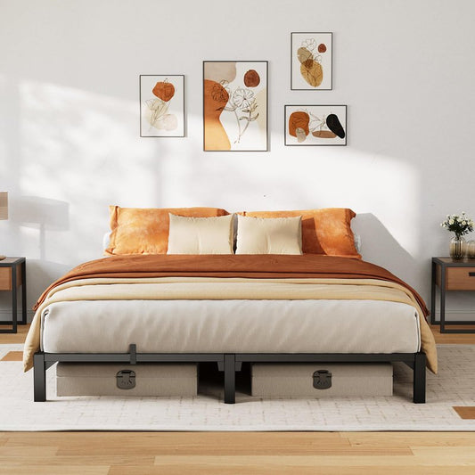IDEALHOUSE Queen Size Bed Frame 8 Inch – Metal Platform with Easy Assembly, Steel Slat Support, No Box Spring Needed, Minimalist Style for Guest Room, Dorm or Apartment, 800 lbs Capacity