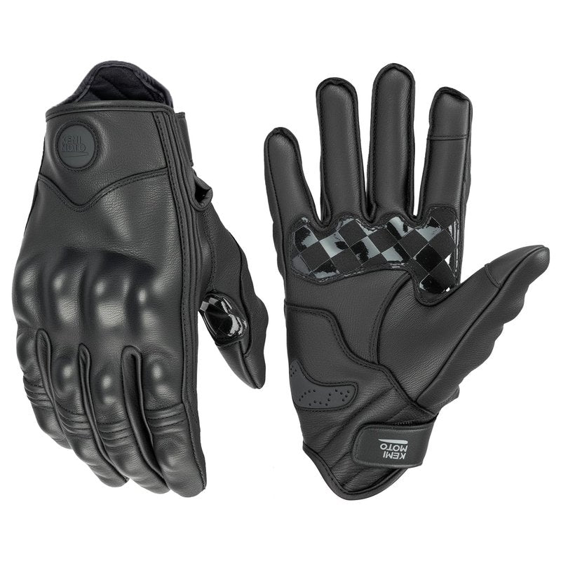 KEMIMOTO Motorcycle Leather Gloves, Sheepskin Protective Gloves for Men and Women, Touchscreen Compatible, Hard Knuckle, Gear for Motorcross Racing Cycling L