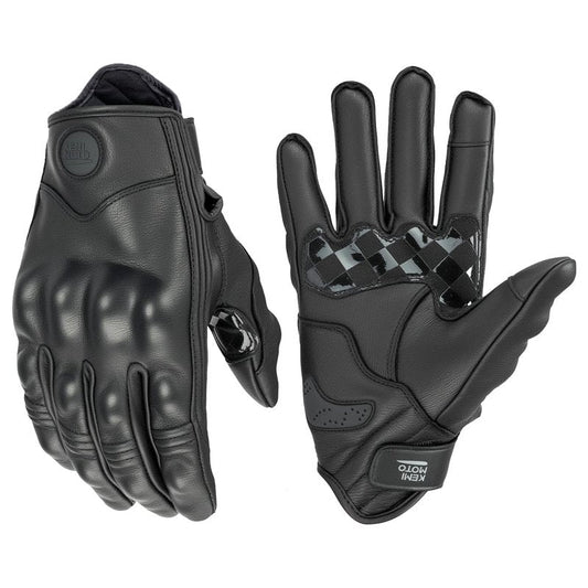 KEMIMOTO Motorcycle Leather Gloves, Sheepskin Protective Gloves for Men and Women, Touchscreen Compatible, Hard Knuckle, Gear for Motorcross Racing Cycling L