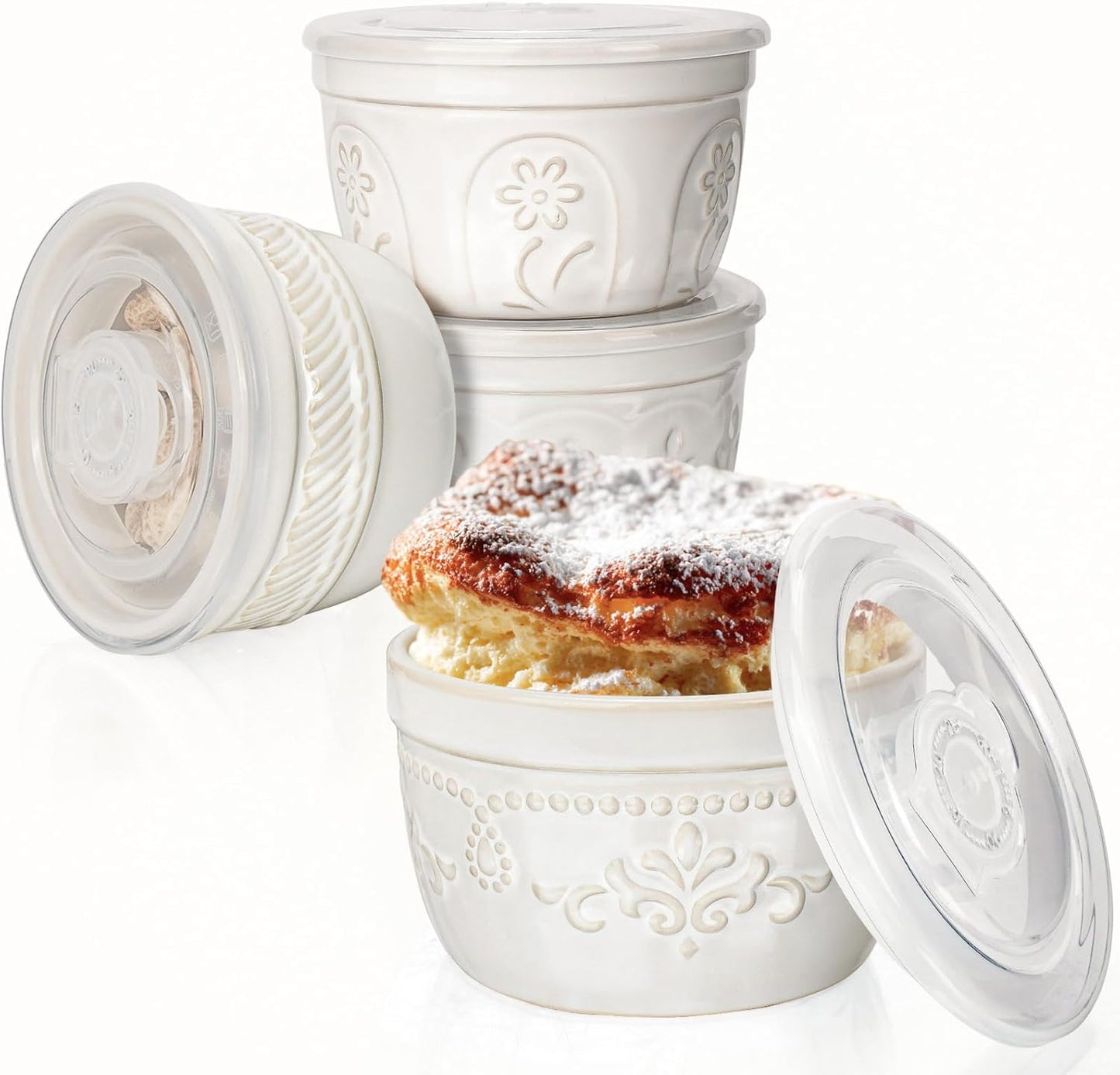 Artena Ramekins with Lids - Oven Safe Ceramic Creme Brulee Dishes | Perfect for Baking