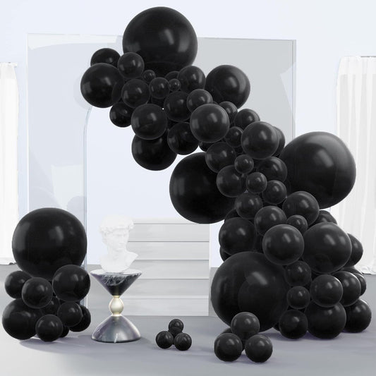 PartyWoo Black Balloons - 140-Piece Arch Kit with Various Sizes for Baby Showers, Birthdays & More