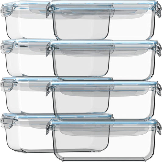 Razab 30 Oz Glass Meal Prep Containers - 16 Pc Set | Airtight, Leak-Proof, BPA-Free, Oven & Dishwasher Safe
