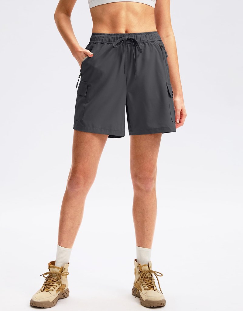 SANTINY Women's 5''/ 7''/9'' Hiking Cargo Shorts Quick Dry Lightweight Summer Shorts for Women Athletic Golf Zipper Pockets(Dark Grey_XS)