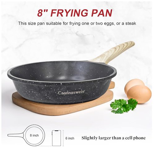 Caannasweis Nonstick Granite Frying Pan Skillet, Non Stick Omelette Frying Pans, Omelet Egg Pan, Stone Cookware Chef's Pan, Induction Compatible, PFOA Free (Gray, 8 Inch)