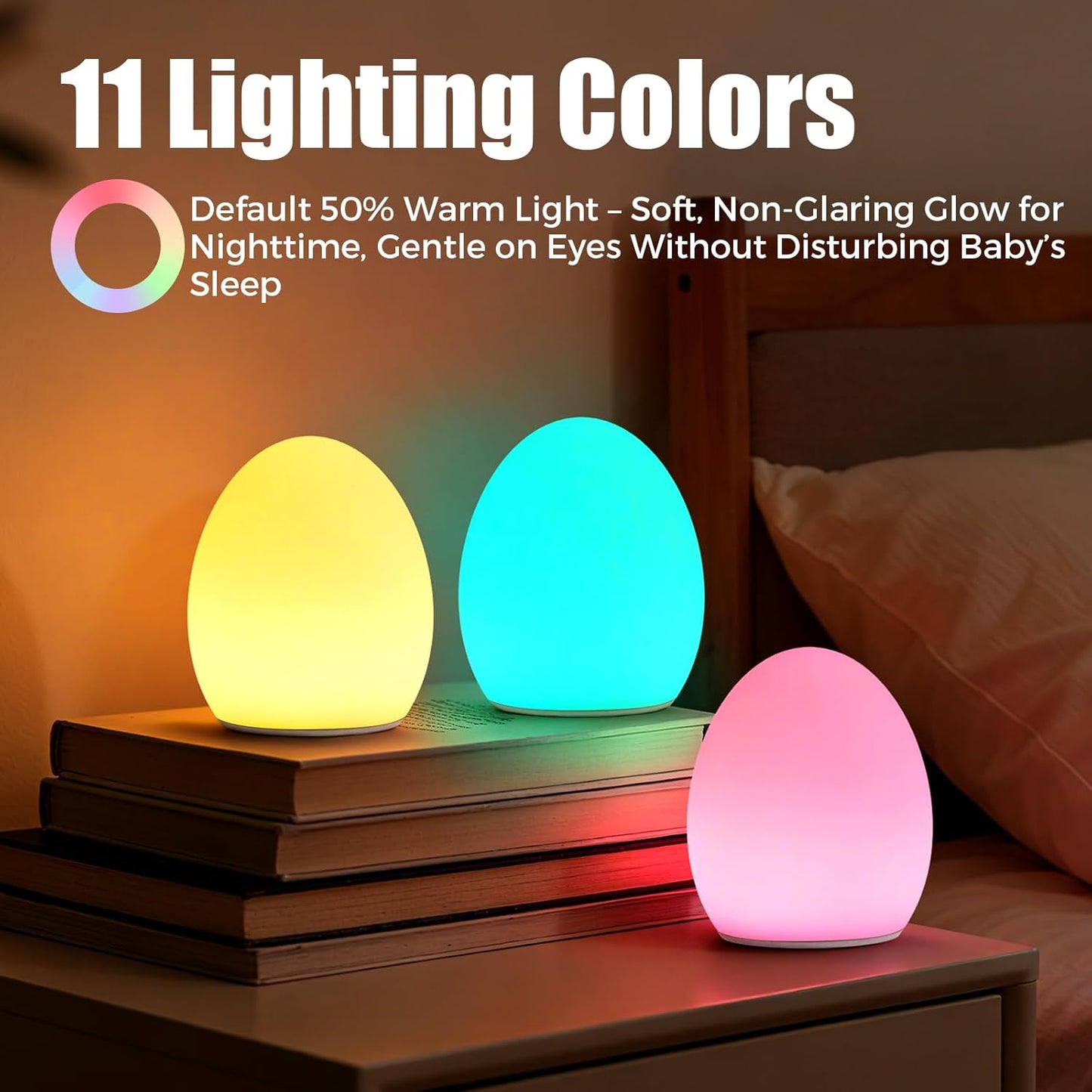 Skiennix Baby Night Light - Portable Silicone Egg Lamp with 11 Color Options | BPA-Free & Eye-Caring Design