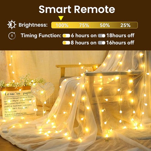 Dailyart Globe String Lights - 200 LED Waterproof Fairy Lights | 75FT with Remote Control & 8 Modes, Warm White