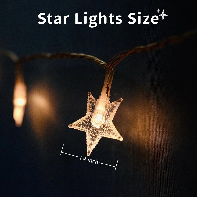 Star String Lights Twinkle Lights Battery Operated, 17 ft 50 LEDs Classroom Decor Fairy Lights, String Lights Battery Powered for Kids Bedroom Wedding Mantel Patio Dorm Decor, Warm White