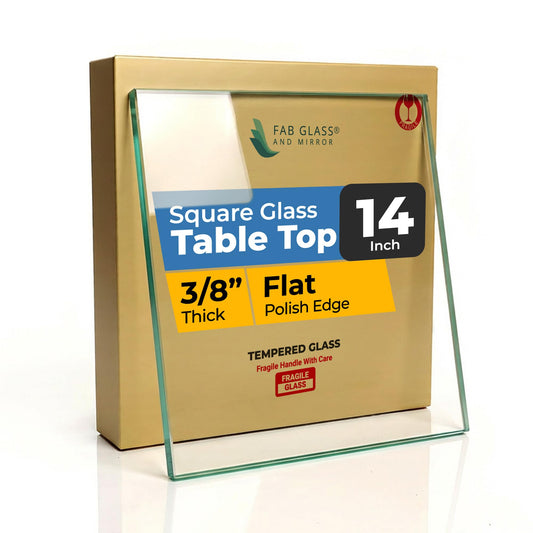 Clear Tempered Glass Table Top 14 Inch Square Flat Edge with 3/8 Inch Thickness for Dining, Coffee or Side Tables by Fab Glass and Mirror