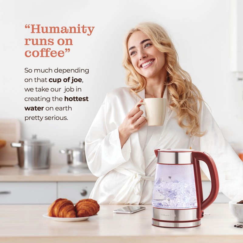 Speed-Boil Water Electric Kettle, 1.7L 1500W, Coffee & Tea Kettle Borosilicate Glass, Water Boiler, Auto Shut-Off, Cool Touch Handle, Base Detachable, LED. 360° Rotation, Boil Dry Protection