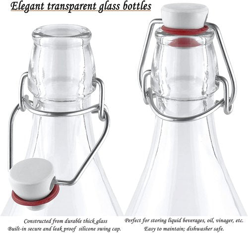 Estilo Swing Top Easy Cap Clear Glass Bottles with Caps, Round, 8.5 oz, Set of 6 - Standard Size, Flip Top Glass Bottles to Store Home Brews, Oils, Vinaigrettes, Wines, Beer, Teas - Syrup Bottles
