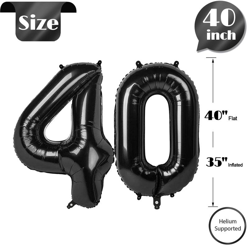 Black Number 40 Balloon 40 Inch, 40th Birthday Party Decorations for Children, Giant 40 Foil Balloon for Party Supplies
