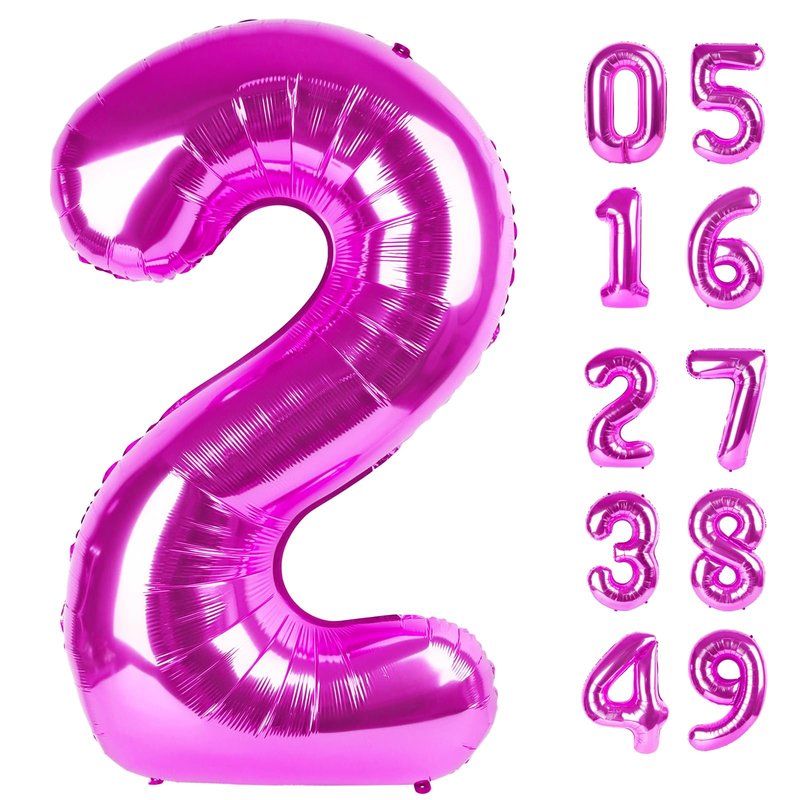 Rosy Purple 2 Balloon, Number Balloons 40 Inch, 2nd Balloon Number Birthday Decorations, Second Two Birthday Party Supplies, Number 2 Balloon