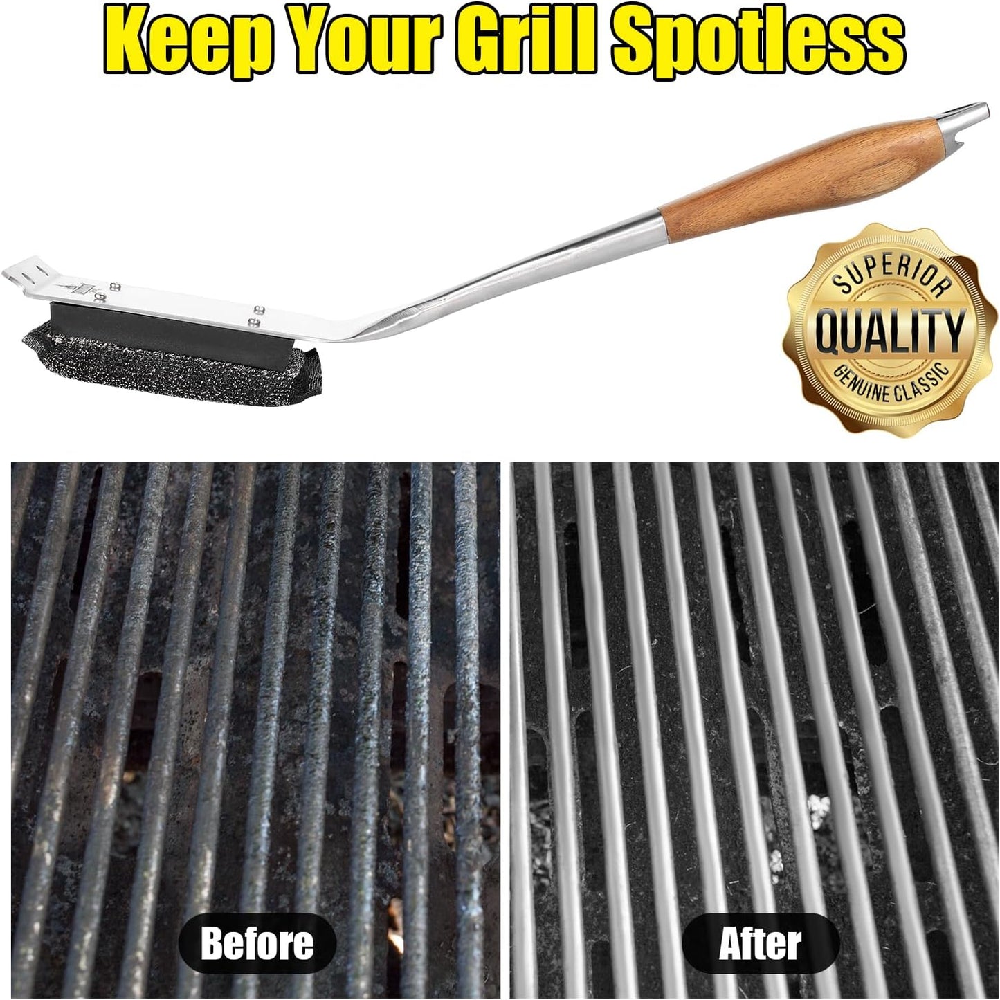 XUDKAKAIXIN Grill Brush - Bristle-Free Design with Replacement Head | Safe & Efficient for Cast Iron & Stainless Steel Grates