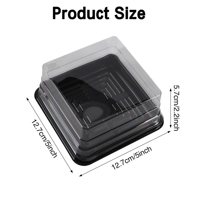 Hewnda 50 Pack Black Cake Pans,Bottom 5Inch X Heigh 2.2Inch Clear plastic mini cake box muffins box cookies box wedding birthday gift box