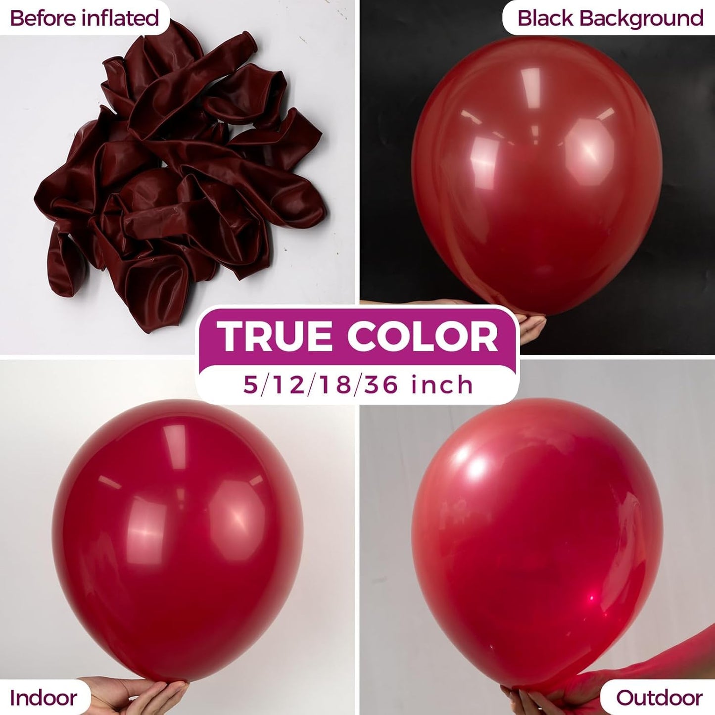 Bezente 36-Inch Burgundy Giant Balloons - 8 Pack Jumbo Dark Ruby Latex Balloons for Celebrations