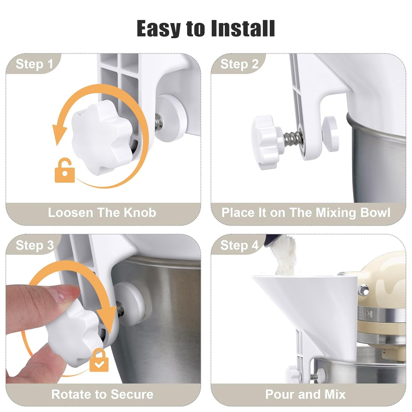 WANLISS Flour Funnel for KitchenAid Mixer - Durable Wide Mouth Pouring Chute | 3.2Qt-7Qt, Dishwasher Safe Baking Accessory