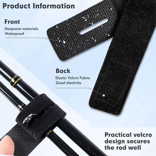 Fishing Rod Straps, 6Pcs Fishing Rod Ties Stretchy Fishing Pole Straps Fishing Rod Wrap Fishing Rod Accessories, Black